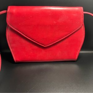 Vintage Red Faux Leather Fold Over Flap Shoulder Bag Envelope Clutch